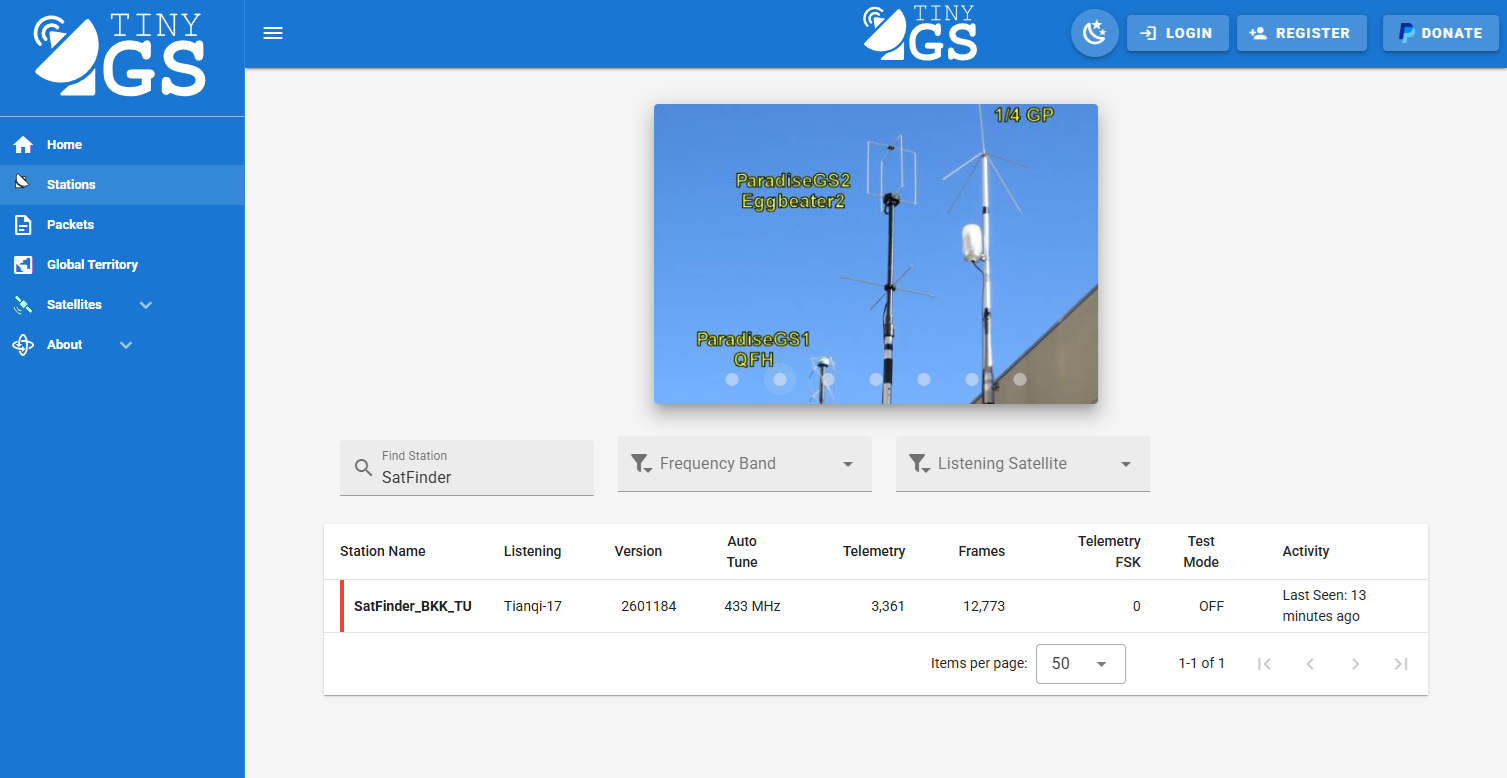 ตัวอย่างการค้นหาสถานี TinyGS ด้วยช่อง Find Station